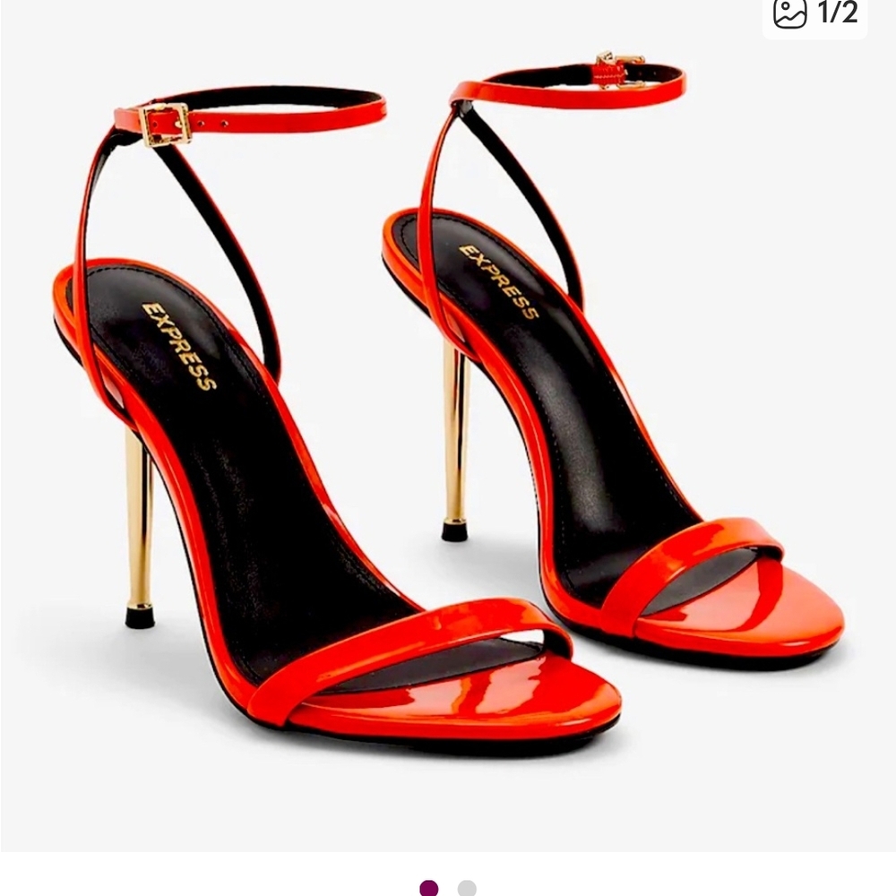 Express Women's Orange Heels With Gold Heel.